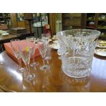 A Lorraine crystal set of six Champagne flutes and a crystal wine bucket