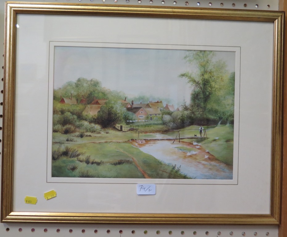 Pair of landscapes depicting rural scenes watercolour unsigned 26cm x 36.5cm - Image 2 of 2