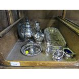 A collection of silver plate to include tea pot, tray, etc