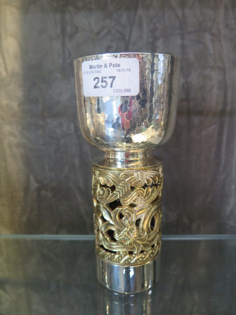 A Hereford Cathedral silver and gilded goblet, designed by John Sutherland-Hawes, commissioned by