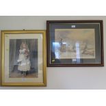 A print of a young girl in a white dress with flowers and a card 39 x 29 cm together with Clive
