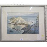 Gladys Rees-Teesdale The Mumbles Lighthouse, Swansea Pen, watercolour and white, signed, 35cm x