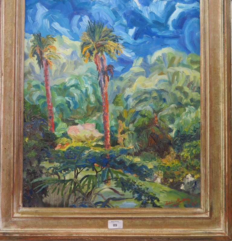 Julian Bettney The Palms - Abbotsbury Sub Tropical Garden Acrylic on board Signed and dated '97,