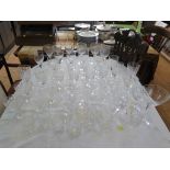 Various wine goblets, champagne bowls, and other glassware, 48 pieces