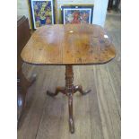 A George III elm tripod table, the square top with moulded edge over a turned stem with cabriole