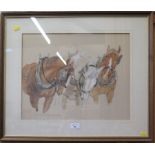 Rosemarie de Goede 'Harness Horses' Pen and watercolour Labelled verso 37cm x 45cm