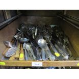 Two trays of cutlery and silver plated items