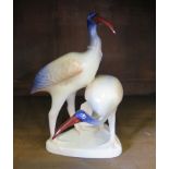 A Hullohaza of Hungary porcelain hand painted figure of ibis birds, 1980s