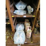 Three Victorian graduated jugs, in floral pattern, three tureens and covers and a sauceboat, all