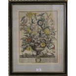 After Pieter Casteels A pair of hand coloured engravings depicting vases of flowers for March and