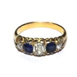 A five stone sapphire and diamond ring