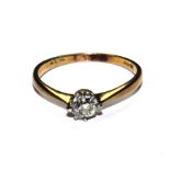 An 18 carat gold ring set with cushion cut diamond approx 0.25 points