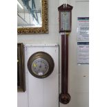 *A George III style mahogany stick barometer with mercury scale and alcohol thermometer 97cm long