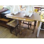 An oak gateleg table, with barleytwist legs 91cm wide and a small bobbin turned table (2)