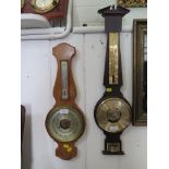 A Nauticalia clock and barometer set, and two banjo barometers (3)