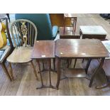 A pair of leather topped occasional tables, two other tables and two miscellaneous chairs (6)