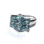 A blue tone ring, possibly zircon, set in silver