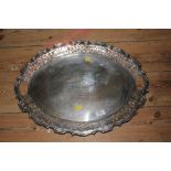 A very heavy silver tray with pierced decoration to the edge by Walker and Hall, Sheffield 1907,