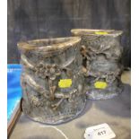 A pair of Chinese soapstone demi-lune brushpots, carved with flowering branches 13.5cm high