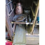 A carriage lamp, a Kodak Autograph folding camera, copper kettle, brassware and miscellaneous
