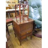 A Chinese hardwood plant stand with brass inlay 20cm square, 30cm high and a sewing table with