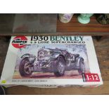 An Airfix 1:12 model kit for the 1930 Bentley 4.5 litre Supercharged racing car, part constructed,