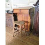 A Victorian pitch pine teacher's desk, and a turned ash high stool (2)