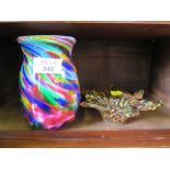 A vintage Murano glass star shaped candy dish with original label to base together with a multi