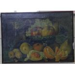 C Hampson Still life of fruit and claret jug Oil on canvas signed and dated 1/11/1928 35 x 50.5 cm
