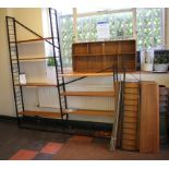 A set of Ladderax bookcases with single foot supports, three tall supports (200cm high, 20.5cm