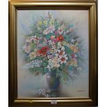 W. Briston Vases of flowers - a pair Oil on canvas, signed 60cm x 49cm (2)