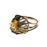 A 9 carat gold dress ring with citrine