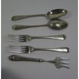 A pair of Victorian silver dessert spoons, London 1896, and a pair of matching forks together with a