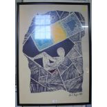 Mark C. Hughes Reclining figures in squares Print on linen, signed and dated '88 93cm x 65cm