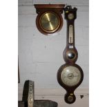 A 19th century rosewood banjo barometer with silvered dials and convex mirror 94cm high, and another