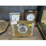 A Victorian ebonised and walnut mantel timepiece clock, with enamel dial, and two other desk