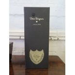 A bottle of 2004 Dom Perignon vintage champagne, in presentation box