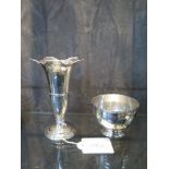 A silver sugar bowl and a silver specimen vase