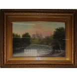 Thomas Eyre Mackin (1867-1943) Fishing below a castle, oil on board, signed 30cm x 45cm