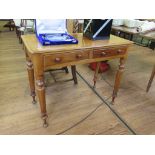 A Victorian mahogany ladies desk, the rectangular top over two frieze drawers on turned tapering