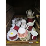 A Rosenthal claret colour part coffee service, various Spode egg cups, Tuscan Wild Strawberry coffee