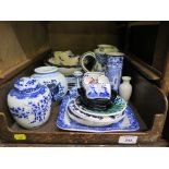 Various Delft blue and white plates and vases, also some English blue and white wares