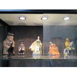 Royal Doulton figures: The Boatman HN2417, Romance HN2430, Alexandra HN2398, and two Winston