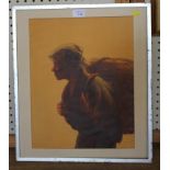 20th century Japanese school Figure carrying a wicker pack Watercolour Inscribed verso, 41cm x