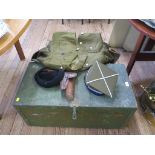 Two Army Officer's uniforms, a Polish Army hat, beret, shoes and two trunks