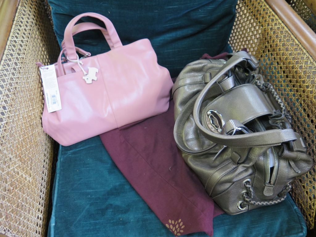 A Radley pink leather handbag and an Agyness gun metal soft calf leather handbag with Mulberry