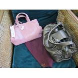 A Radley pink leather handbag and an Agyness gun metal soft calf leather handbag with Mulberry