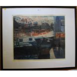 Caroline Maas 'Brentford Boats I' Three colour aquatints, signed artists proof 50cm x 60cm