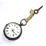 A ladies silver fob watch and key