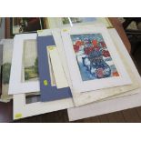 Various loose prints and pictures including framed print of Polish fancy ball dress, and resin